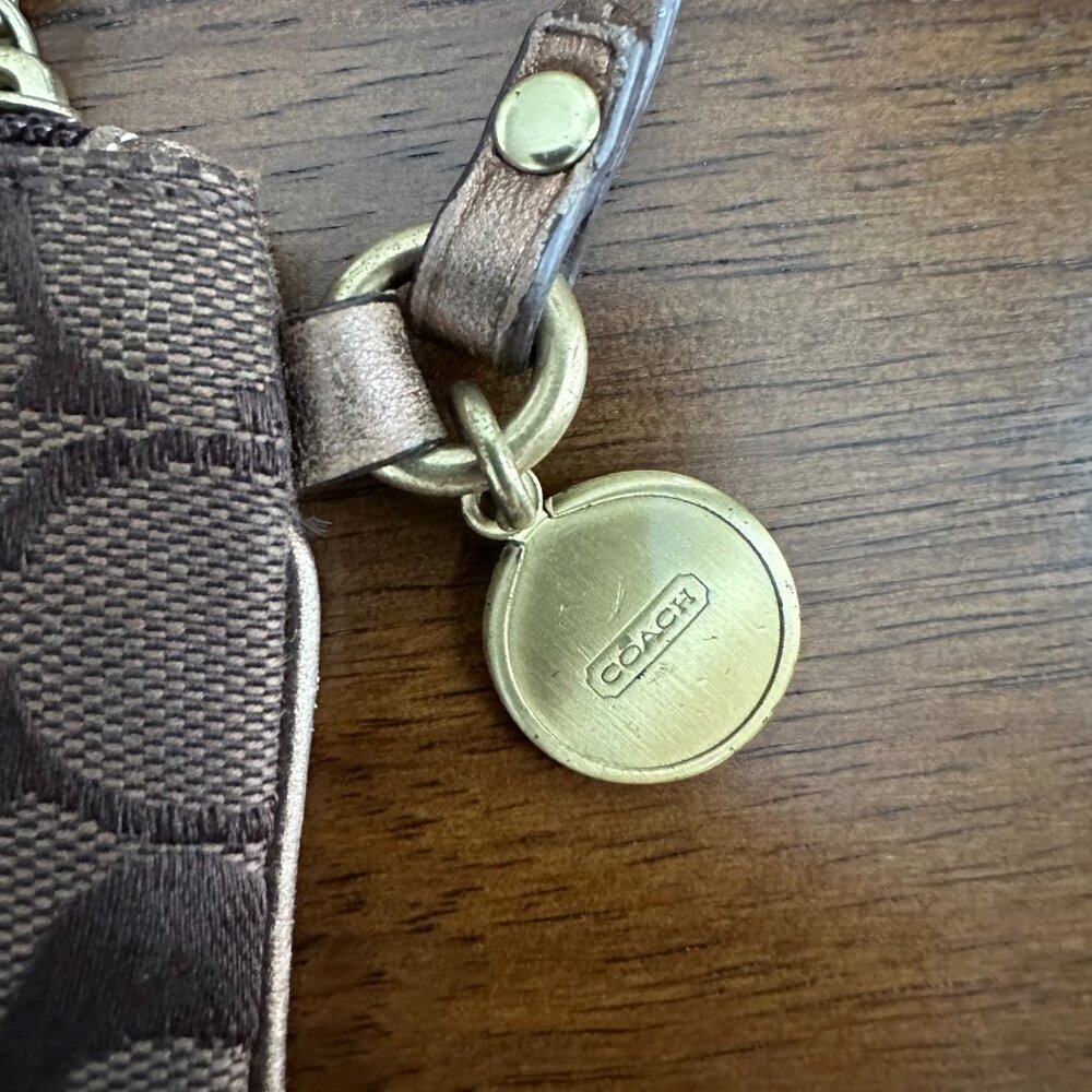 Coach Signature Collection Wristlet Brown C Logo Leather Trim Small Zip Pouch - Picture 4 of 8